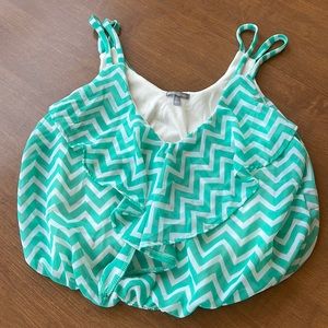 Neon Mint Green Chevron Cropped Tank Top
